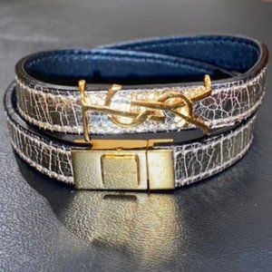 YSL Gold Leather Double-Wrap Bracelet
